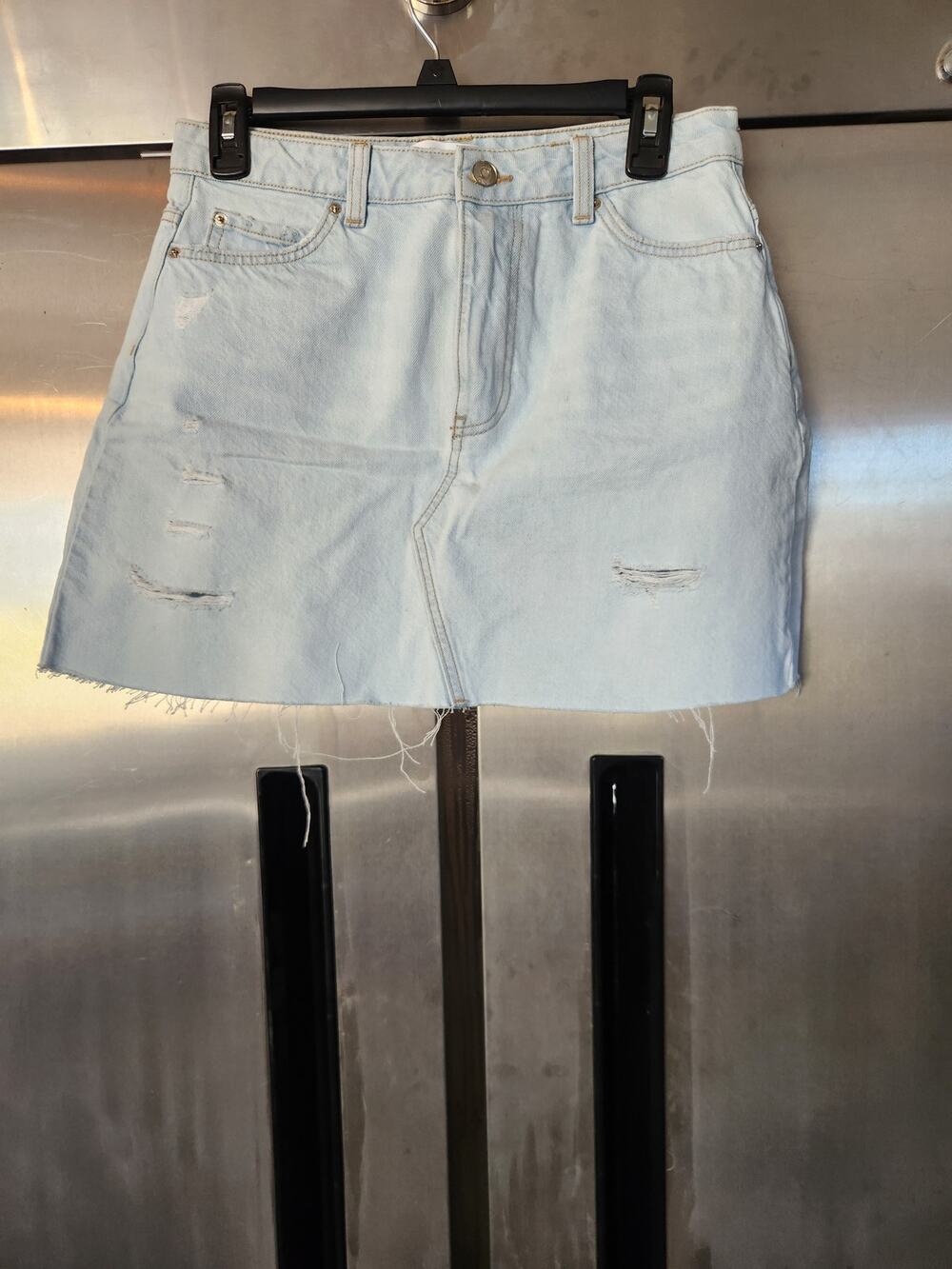 Zara Womens Denim Mini Skirt Size S | Light Wash Distressed Raw Frayed Hem